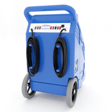 AirCare DuctMaster portable duct cleaning machine in blue with wheels, front control panel, and coiled black cables.