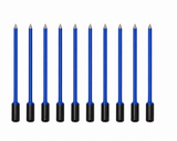 Ten 35mm insulated steel replacement pins with blue shafts and black caps for Tramex hammer moisture probes.
